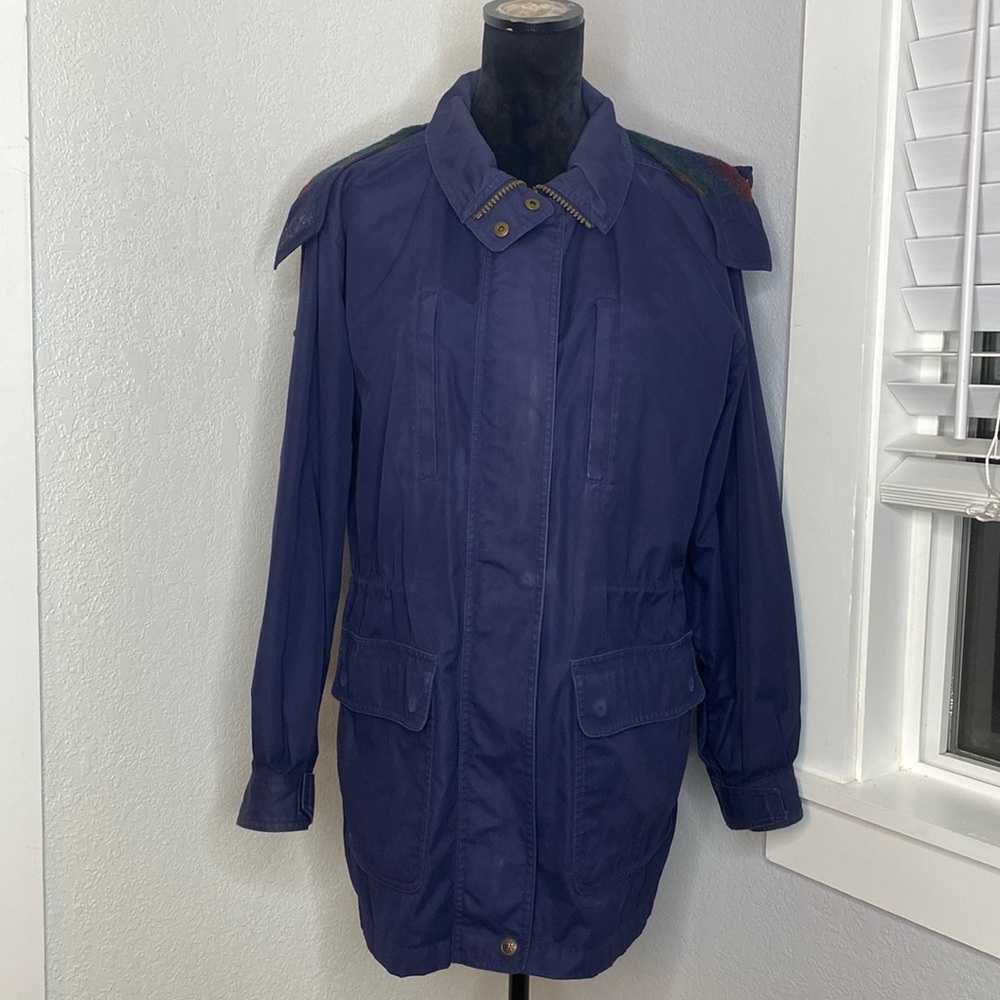 Vintage Land’s End Navy Blue Winter Barn Jacket Wool Blend Lining